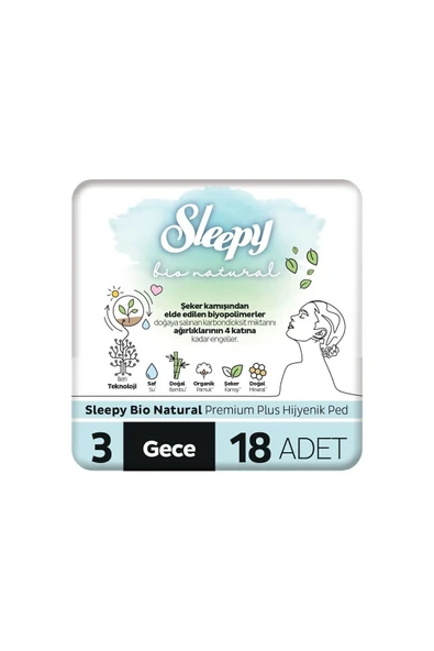 Sleepy Bio Natural Premium Plus Hijyenik Ped Gece 18 Adet x 3 Adet - Resim 2