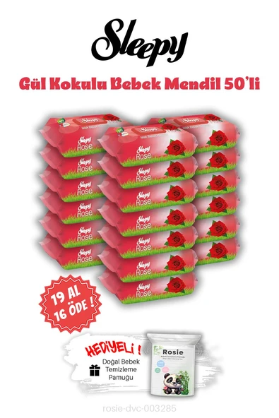 19 AL 16 ÖDE Sleepy Gül Kokulu Islak Bebek Mendil 50'li ve ROSIE ürün görseli