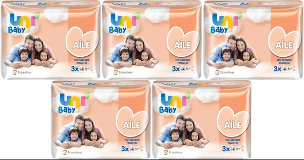 Uni Baby Islak Havlu Mendil Aile 52 Yaprak (15 Li Set) 780 Yaprak (5PK*3) ürün görseli