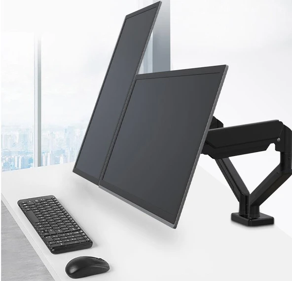 Tayfun 17-32'' Masa Üstü Hareketli İkili 2 Monitör Tutucu Askı Aparatı-Amortisörlü - 3