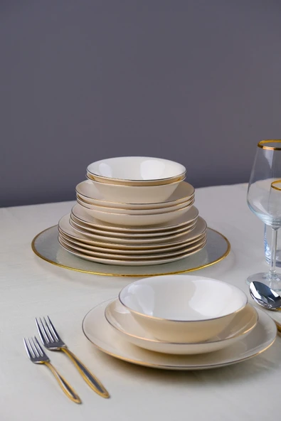 Tabak Evi Chic Altın Yaldız Porselen Yemek Takımı 24 Parça 6 Kişilik