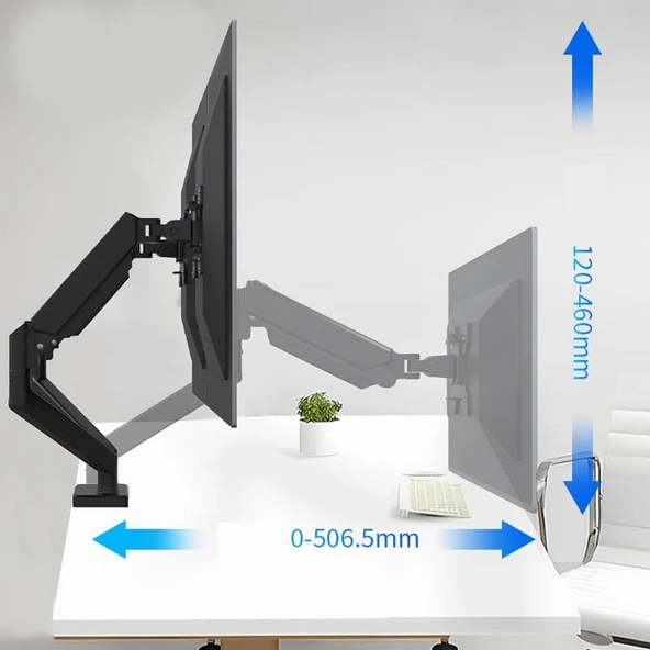 Tayfun 17-32'' Masa Üstü Hareketli İkili 2 Monitör Tutucu Askı Aparatı-Amortisörlü - 4