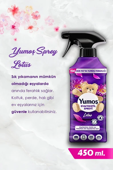 Yumoş Sprey Lotus, Sakura, Amber ve Lilyum 450 Ml Yıkanması Zor Eşyalar ve ROSIE - Resim 4