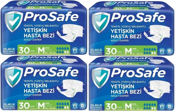 Prosafe Hasta Bezi Yetişkin Bel Bantlı Tekstil Yüzey M - Medium - Orta Boy 120 Adet (4PK*30)
