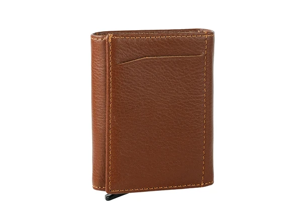 Bagacar Camel Bozuk Para Bölmeli Çıtçıtlı Hakiki Deri Mekanizmalı Kartlık Cüzdan - 4