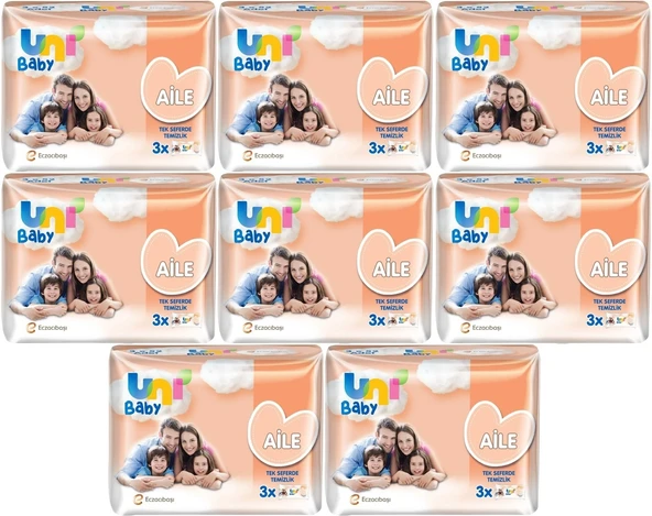 Uni Baby Islak Havlu Mendil Aile 52 Yaprak (24 Lü Set) 1248 Yaprak (8PK*3) - 1
