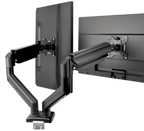 Tayfun 17-32'' Masa Üstü Hareketli İkili 2 Monitör Tutucu Askı Aparatı-Amortisörlü