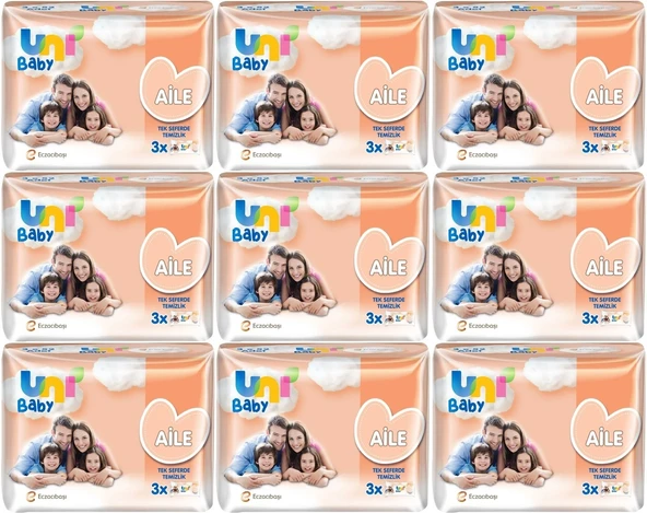 Uni Baby Islak Havlu Mendil Aile 52 Yaprak (27 Li Set) 1404 Yaprak (9PK*3)