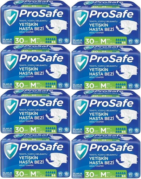 Prosafe Hasta Bezi Yetişkin Bel Bantlı Tekstil Yüzey M - Medium - Orta Boy 240 Adet (8PK*30)