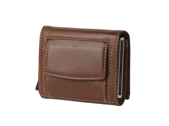 Bagacar Camel Bozuk Para Bölmeli Çıtçıtlı Hakiki Deri Mekanizmalı Kartlık Cüzdan - 5