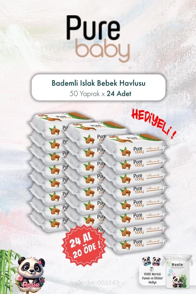 Pure Baby 50'li Bademli Islak Bebek Havlusu 24 AL 20 ÖDE ve ROSIE
