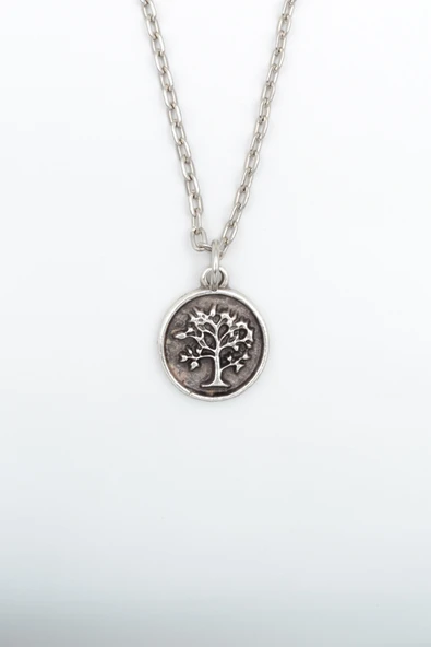 Minimal Hayat Ağacı Gümüş Kaplama Düz Zincir Kolye ürün görseli 1