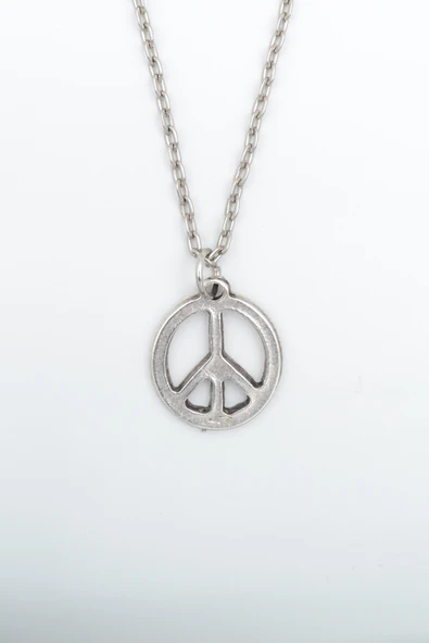 Minimal Barış Sembolü Gümüş Kaplama Düz Zincir Kolye ürün görseli 1