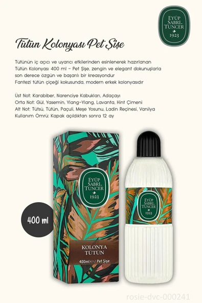 400 ML Pet Şişe Tütün Kolonyası 7 AL 6 ÖDE ve ROSIE Hediye - Resim 2