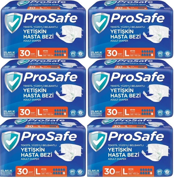 Prosafe Hasta Bezi Yetişkin Bel Bantlı Tekstil Yüzey L - Large - Büyük Boy 180 Adet (6PK*30)