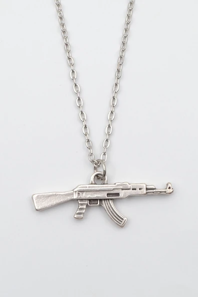 Pubg Keleş Ak-47 Kalaşnikof Gümüş Kaplama Düz Zincir Kolye ürün görseli 1
