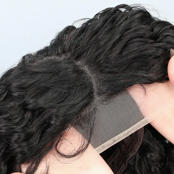 Siyah Yoğun Dalgalı Orta Boy Fiber Sentetik Tül Peruk - Resim 6