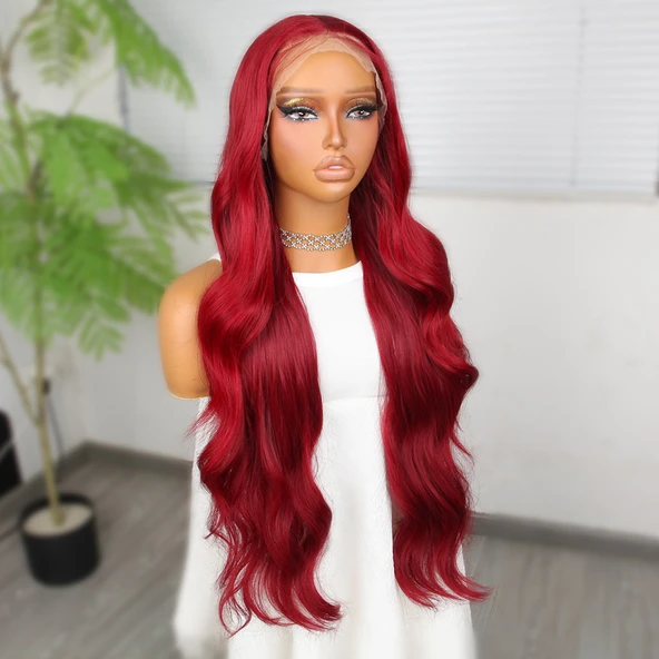 Kızıl Fiber Sentetik Ekstra Uzun Tül Peruk - Resim 3