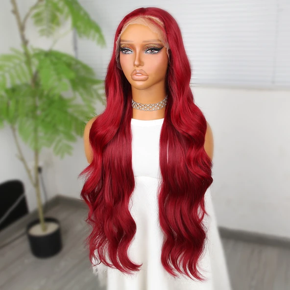 Kızıl Fiber Sentetik Ekstra Uzun Tül Peruk - Resim 4