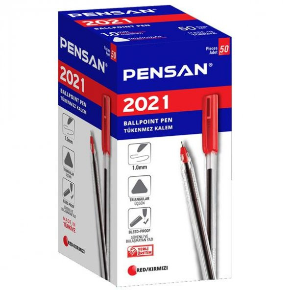Pensan Tükenmez Kalem (50 Lİ ) Üçgen Gövdeli Şeffaf Kırmızı