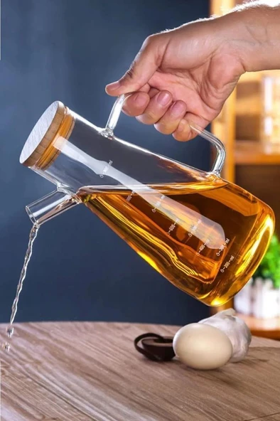 900 ml Bambu Kapaklı Cam Yağdanlık Borosilikat Sızdırmaz Yağlık Sirkelik Yağ Şişesi Sosluk
