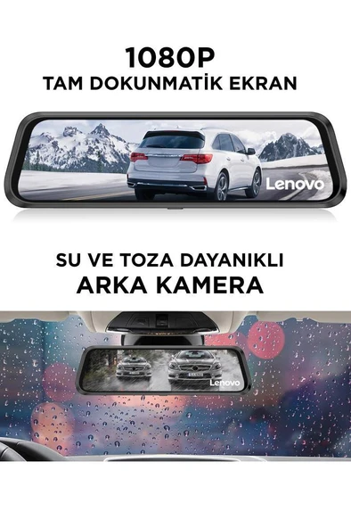 Lenovo V7/PLUS Siyah 1080P Araç içi 9.6inç Dokunmatik Dikiz Gece Görüşü Ön ve Arka Araç Kamerası - Resim 3