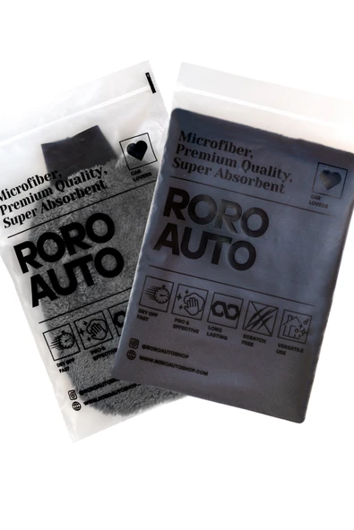 Roro Auto Siyah Mikrofiber Araç Kurulama Havlusu 60X90 ve Oto Yıkama Eldiveni Setİ ürün görseli