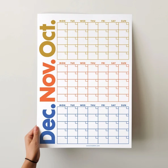 Tarihsiz Üç Aylık Duvar Takvimi Seti, Zamansız Takvim, Planlayıcı Set, Rengarenk, 90 Günlük Takvim, 90 Günlük Plan - 70x - Resim 4