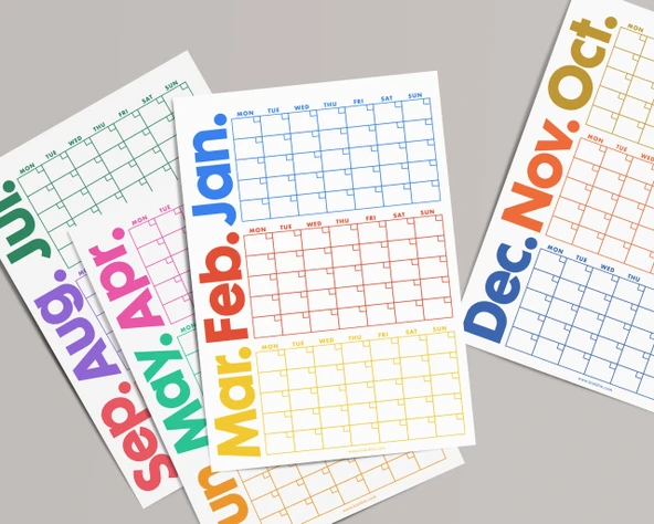Tarihsiz Üç Aylık Duvar Takvimi Seti, Zamansız Takvim, Planlayıcı Set, Rengarenk, 90 Günlük Takvim, 90 Günlük Plan - 50x - 5