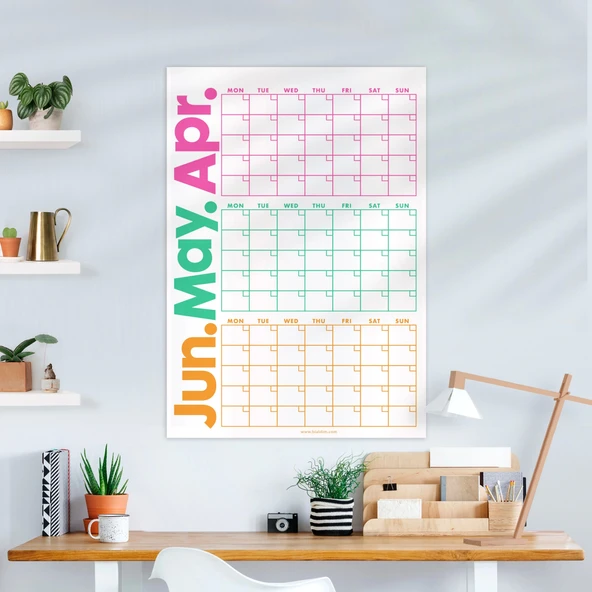 Tarihsiz Üç Aylık Duvar Takvimi Seti, Zamansız Takvim, Planlayıcı Set, Rengarenk, 90 Günlük Takvim, 90 Günlük Plan - 50x - 2