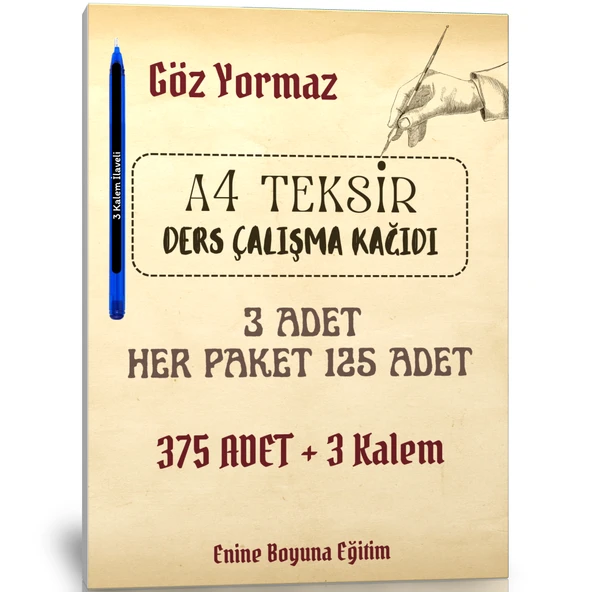 A4 Teksir Kağıdı Ders Çalışmak İçin (3 Paket + 3 Kalem)