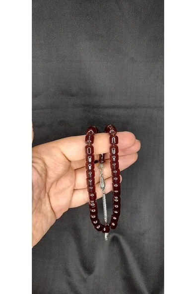 Sıkma Çubuk Kehribar Tesbih Kapsül Kesim Kırmızı Renk T-306 - 3