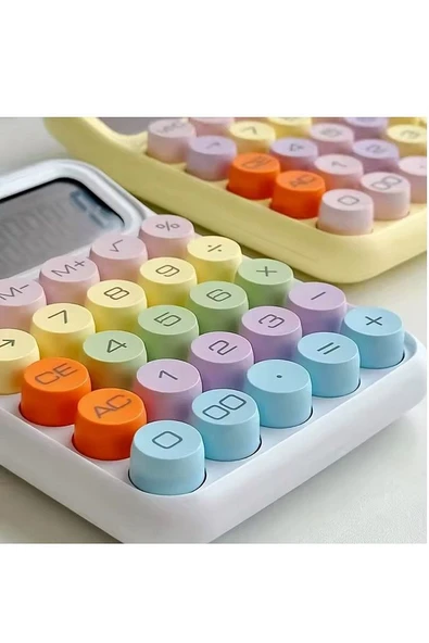 12 Haneli Geniş LCD Ekran Yuvarlak Düğme Sevimli Şeker Renkli Hesap Makinesi Mor - 3