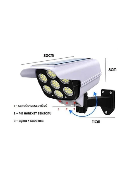 Solar Enerjili Hareket Sensörlü Taklit Güvenlik Kamera Uzaktan Kumandalı - 4