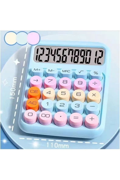 12 Haneli Geniş LCD Ekran Yuvarlak Düğme Sevimli Şeker Renkli Hesap Makinesi Sarı - 3