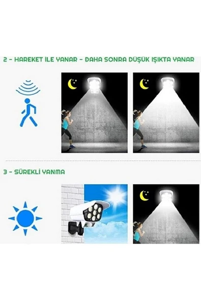 Solar Enerjili Hareket Sensörlü Taklit Güvenlik Kamera Uzaktan Kumandalı - 5