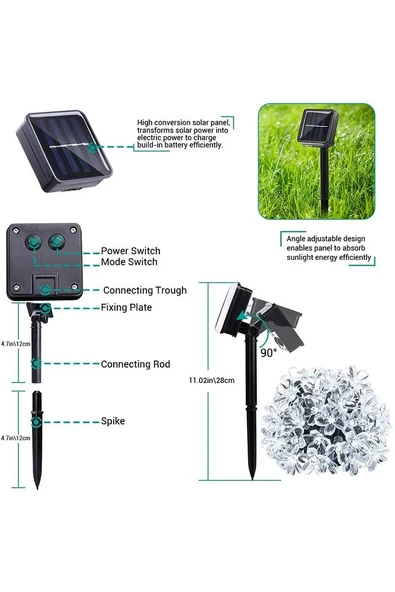 Solar Güneş Enerjili Çiçek Papatya Led 8 Mod Beyaz Dekorasyon Bahçe Teras Aydınlatması - Resim 2