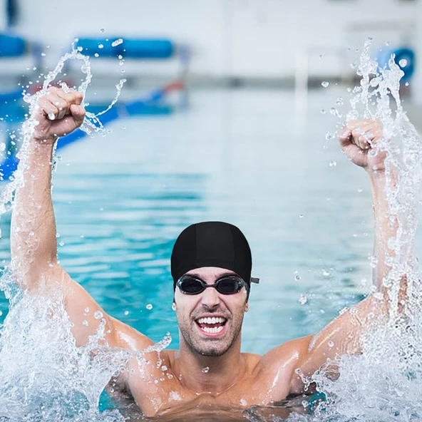 4 Adet Siyah Likralı Bez Bone Havuz Bonesi Deniz Yüzücü Bonesi (Tüm Yaşlara Uygun) - 2