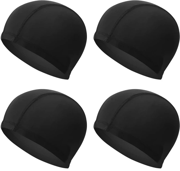 4 Adet Siyah Likralı Bez Bone Havuz Bonesi Deniz Yüzücü Bonesi (Tüm Yaşlara Uygun)