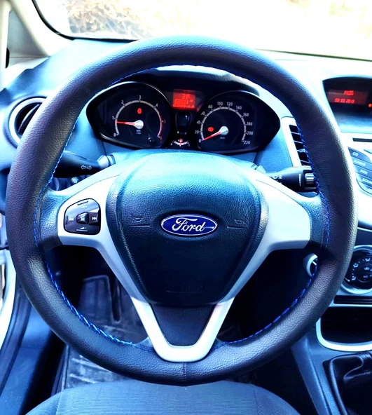 DİKİŞLİ DİREKSİYON KILIFI SİYAH DERİ MAVİ DİKİŞLİ FORD CURRİER İÇİN - Resim 2