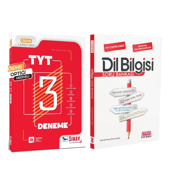 Sınav Yayınları TYT Tamamı Video Çözümlü 3 Deneme ve AKM Dil Bilgisi Soru Bankası Seti 2 Kitap