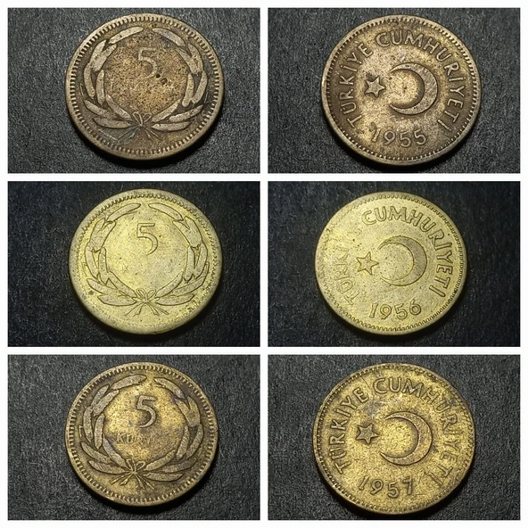 Escoines Koleksiyon 39963679f8ea367bde 1955/56/57 5Kuruş TEMİZ/ÇT eski madeni para - 1