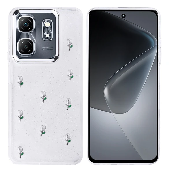 Gpack İnfinix Hot 50i uyumlu Kılıf Kenarlar Airbagli Simli Şeffaf Kutup Kapak - Resim 4