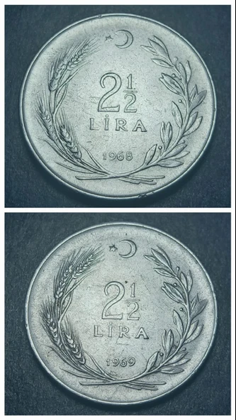 Escoines Koleksiyon 39963679f93fd9c82b 1960/61/62/63/64/65/66/67/68/69 2½Lira takım ÇT/ÇÇT 10'lot - Resim 3