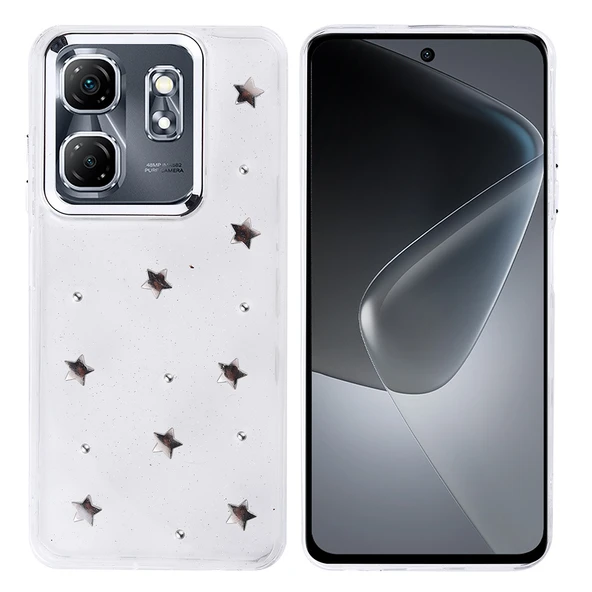 Gpack İnfinix Hot 50i uyumlu Kılıf Kenarlar Airbagli Simli Şeffaf Kutup Kapak - Resim 2