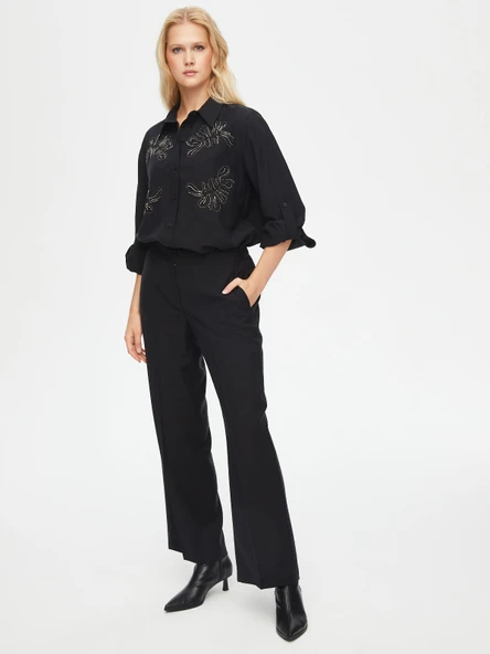 Faik Sönmez Minimalist Yüksek Bel Kadın Pantolon - Düz Kesim - Şık ve Rahat - 5