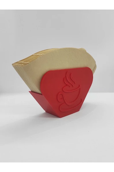 Nerva Design 3D Kırmızı Renkli Filtre Kahve Kağıdı Tutucu Stant Masaüstü - 3