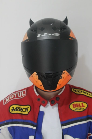 mstories Motosiklet Kask Şeytan Boynuzu Süsü Aksesuarı Parlak Siyah Aparat - Orta - 1