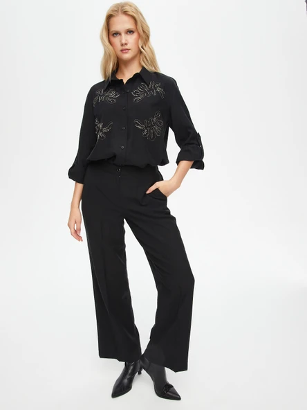 Faik Sönmez Minimalist Yüksek Bel Kadın Pantolon - Düz Kesim - Şık ve Rahat - 7