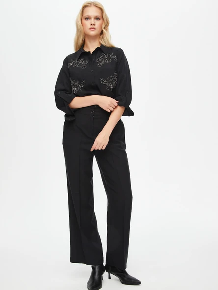 Faik Sönmez Minimalist Yüksek Bel Kadın Pantolon - Düz Kesim - Şık ve Rahat - 1